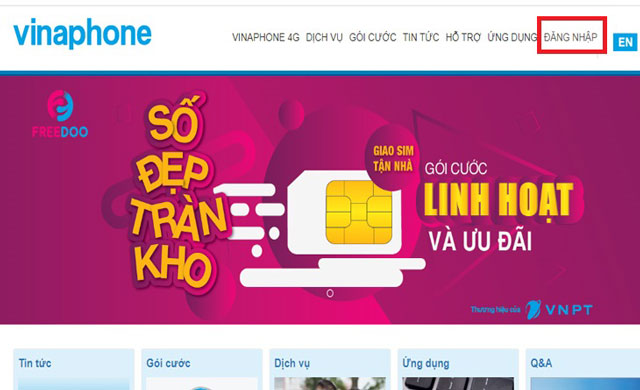 Truy cập vào website của Vinaphone để kiểm tra gói cước đang sử dụng